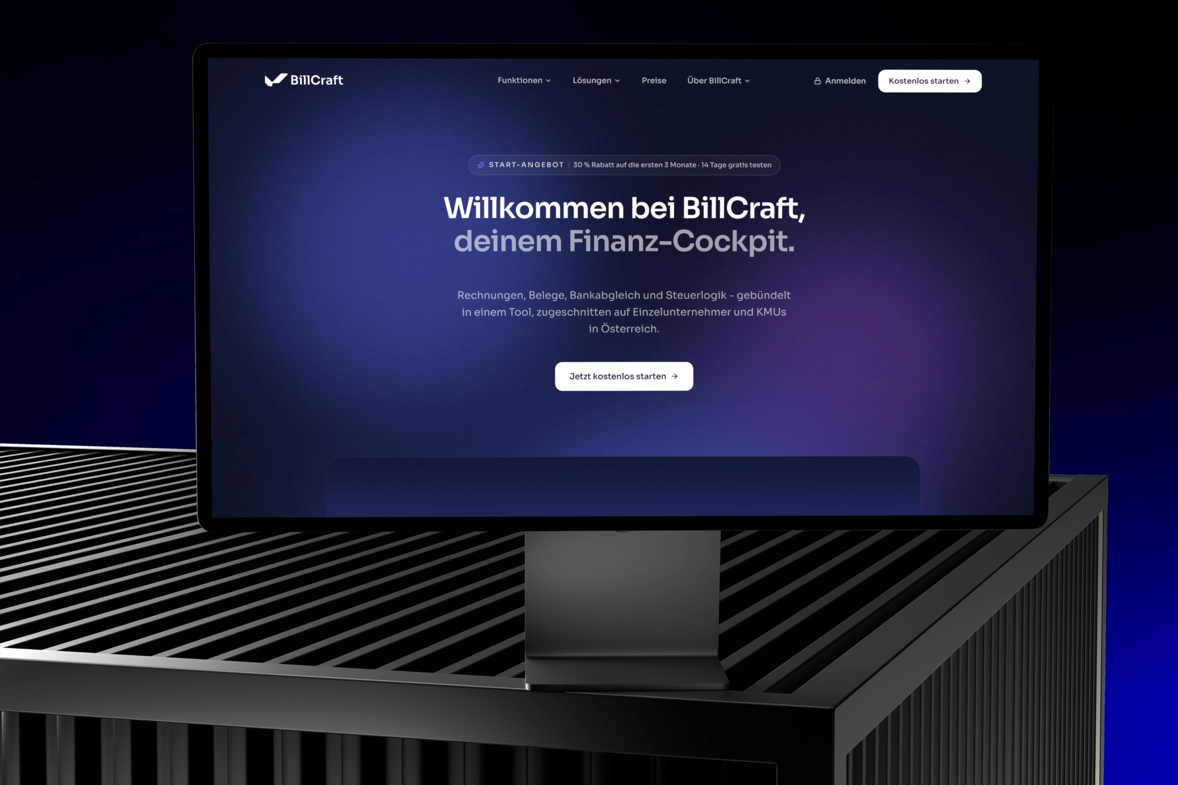 BillCraft - die Website auf einem Studio Display